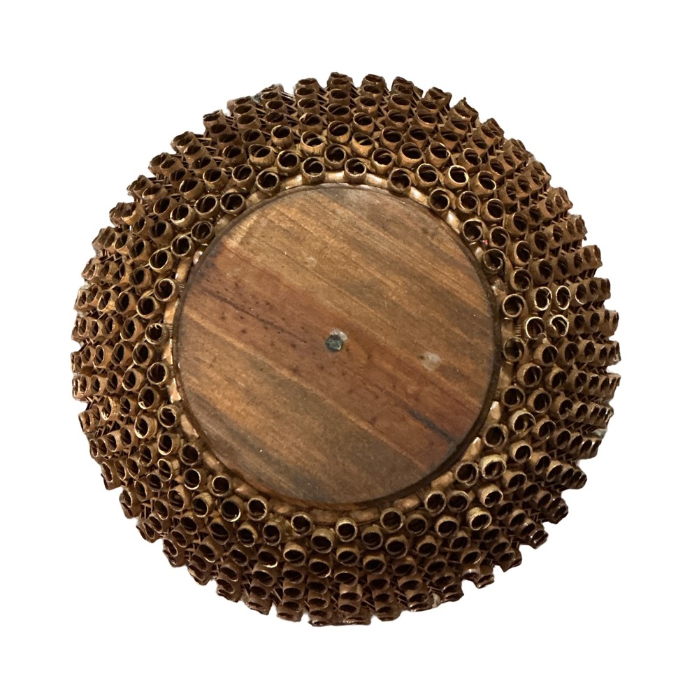 Vintage Porcupine Curly Weave Wicker Basket Round Wood Base Brown 10.5 Inch Bowl - Picture 2 of 7